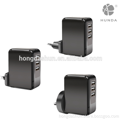 USB Wall Charger, 6A 3-Port USB Charger with US UK EU International Travel Adapter